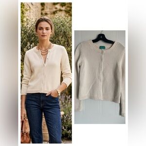 Cream Cotton Knit Cardigan Snap Front Size L Classic Preppy Quiet Luxury